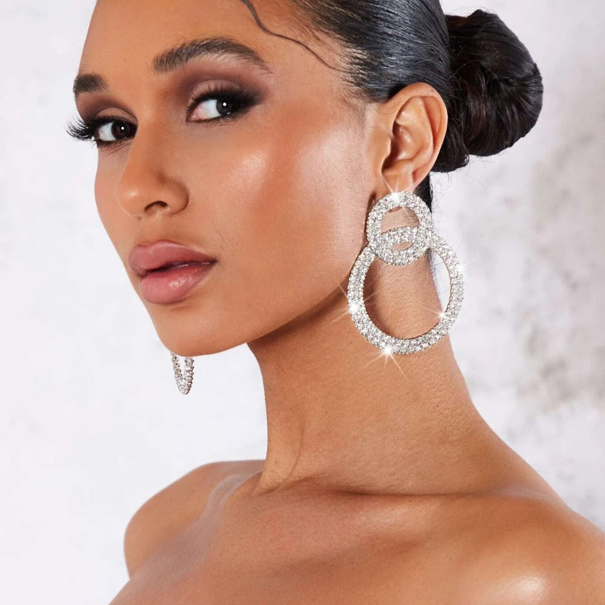 Brincos de argola com strass - Brincos incrustados com strass