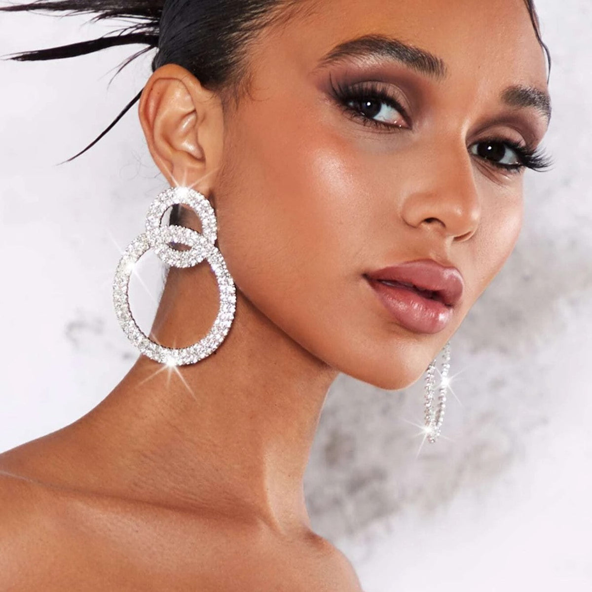 Brincos de argola com strass - Brincos incrustados com strass
