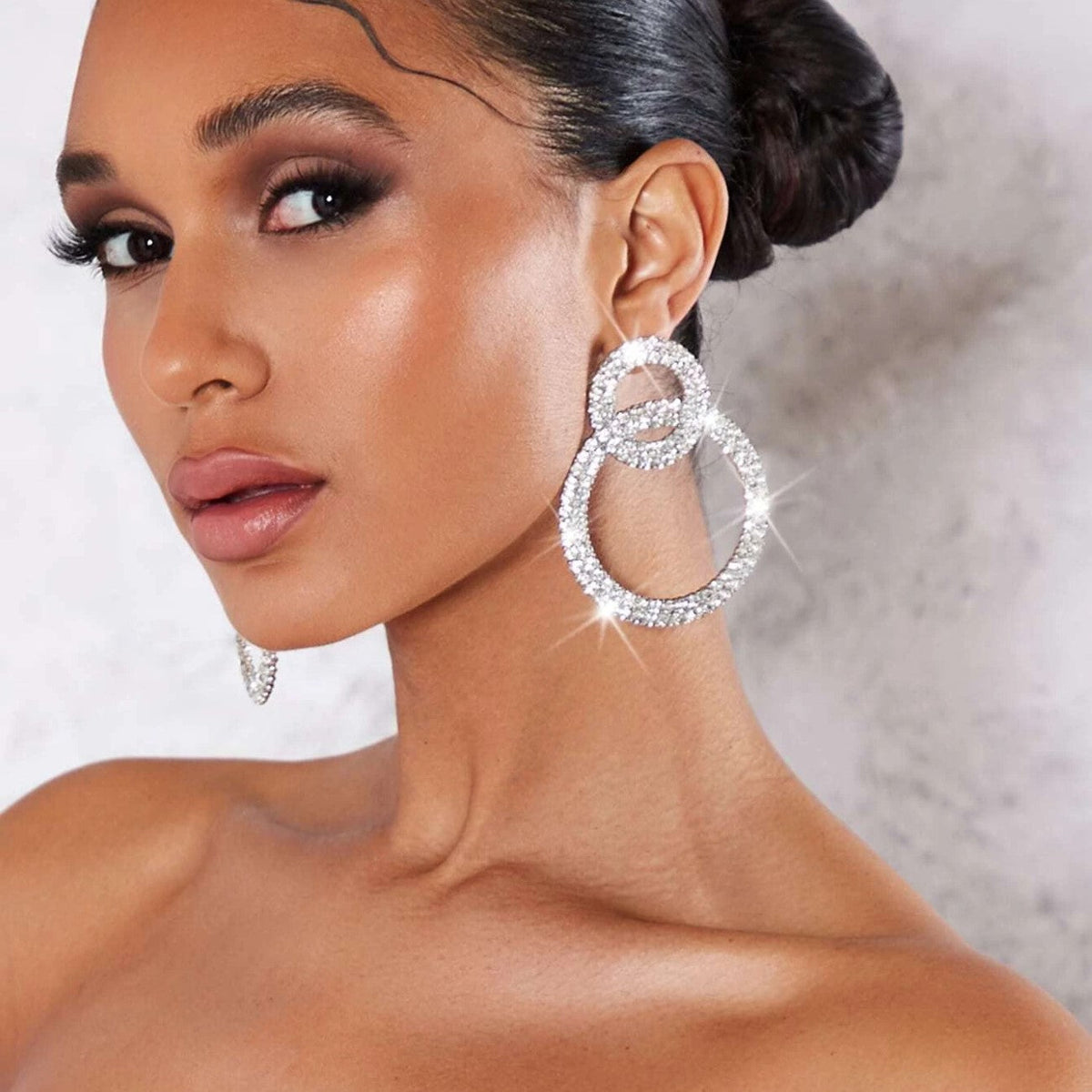 Brincos de argola com strass - Brincos incrustados com strass