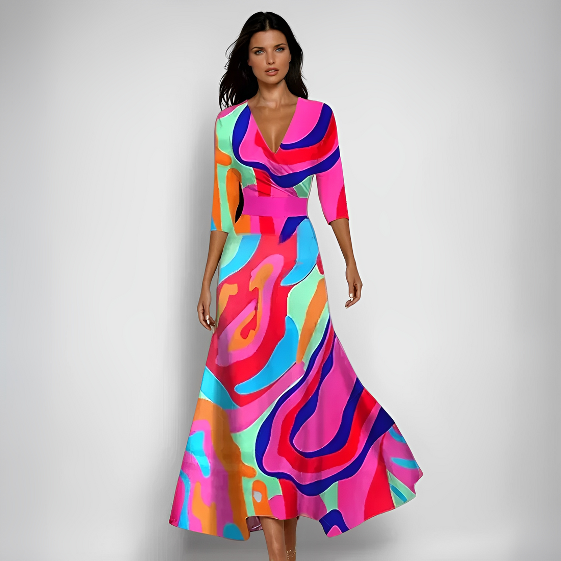Delores - Vestido Longo com Estampa Floral e Mangas Longas