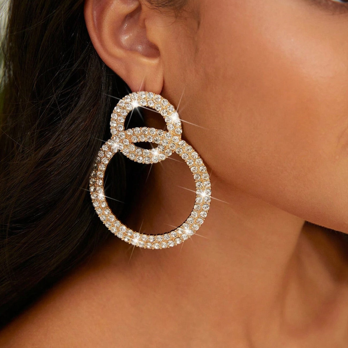 Brincos de argola com strass - Brincos incrustados com strass