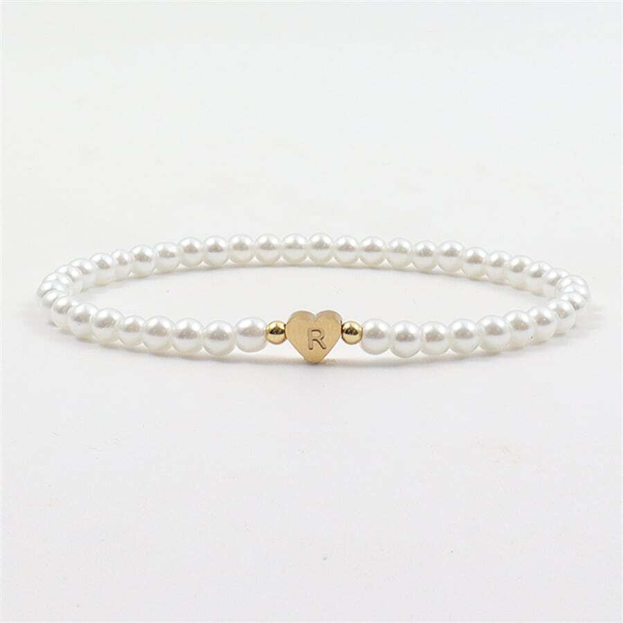 Bracelete de pérolas com iniciais gravadas - Bracelete de pérolas em forma de coração personalizado