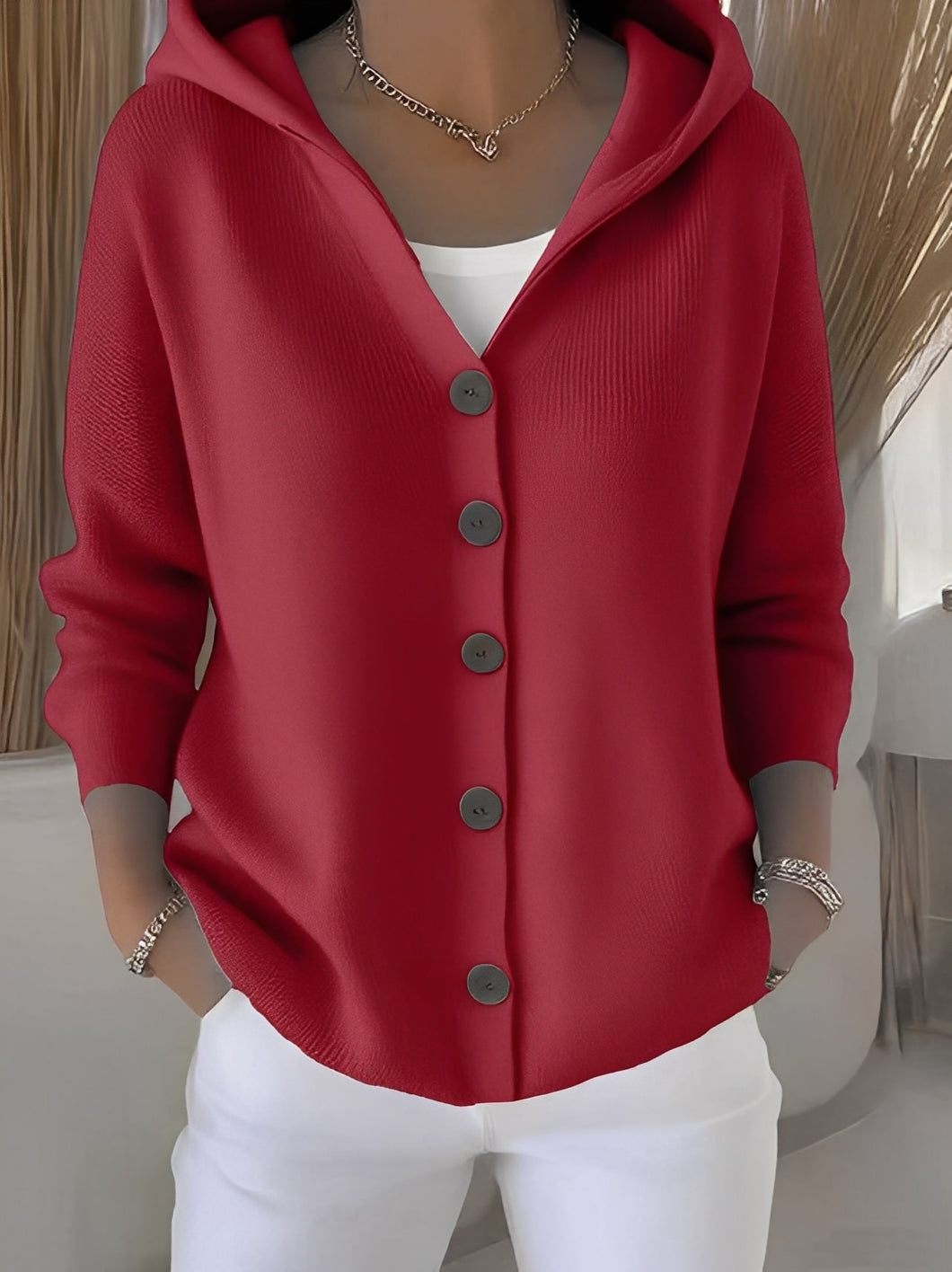 Ryanne - Cardigan Casual de Manga Comprida com Capuz para Mulheres