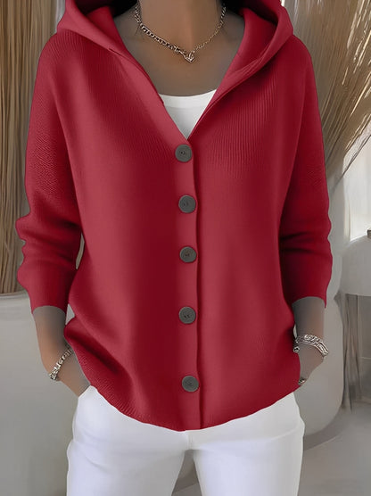 Ryanne - Cardigan Casual de Manga Comprida com Capuz para Mulheres