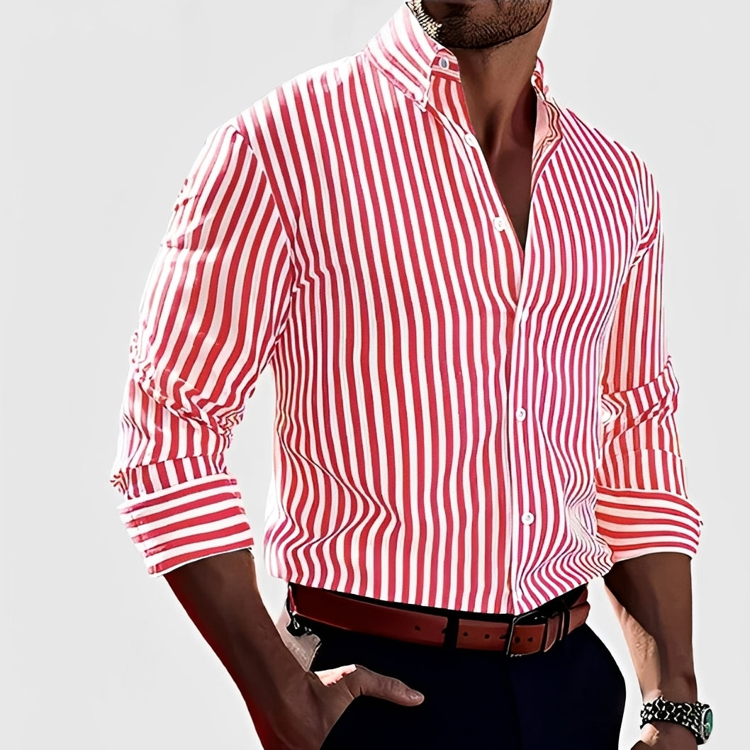 Robbins - Camisa Casual de Manga Longa Listrada