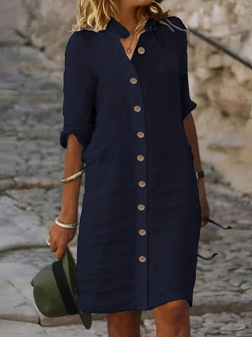 Paula - Vestido-camisa casual com mangas curtas para mulheres
