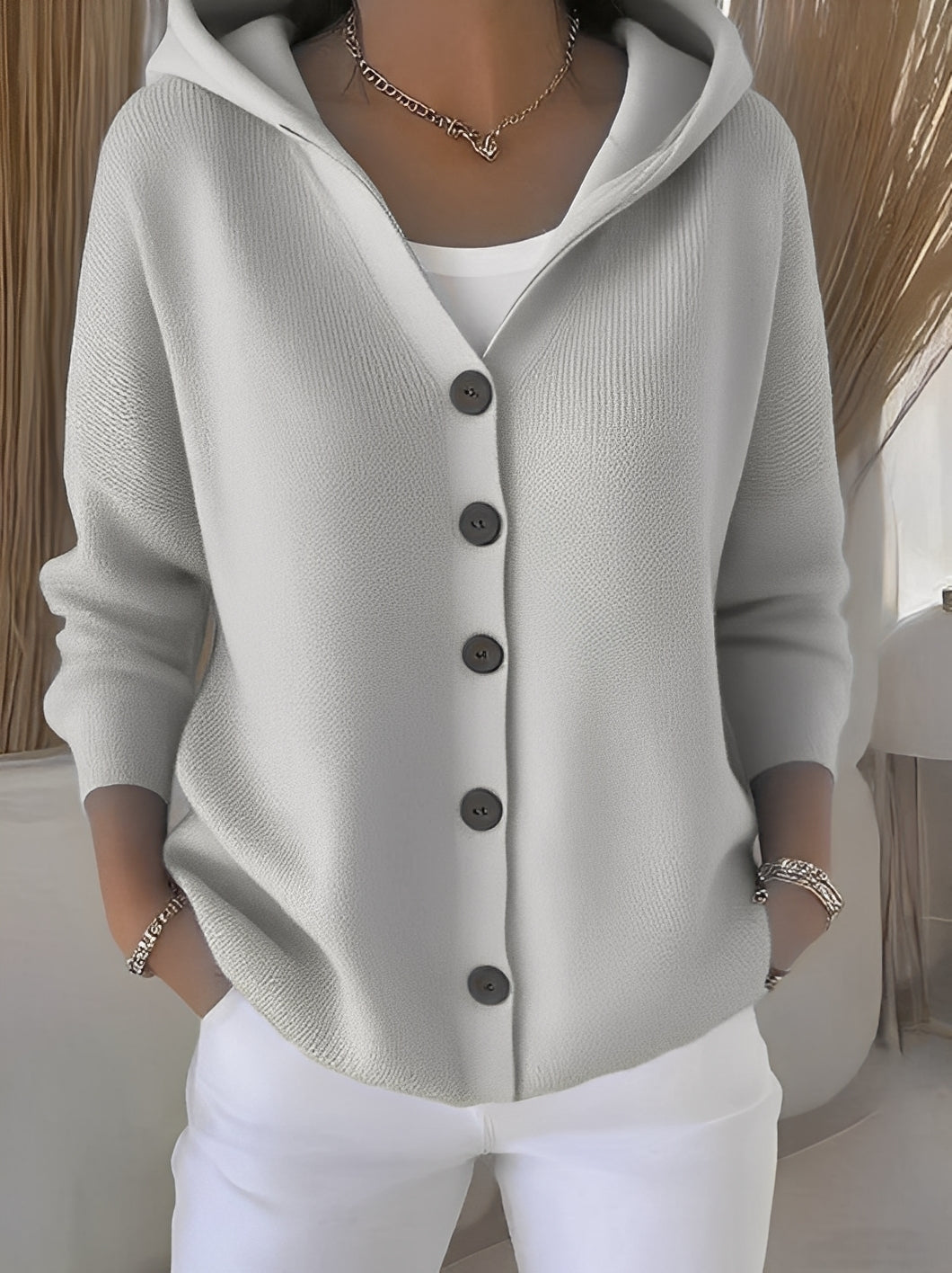 Ryanne - Cardigan Casual de Manga Comprida com Capuz para Mulheres