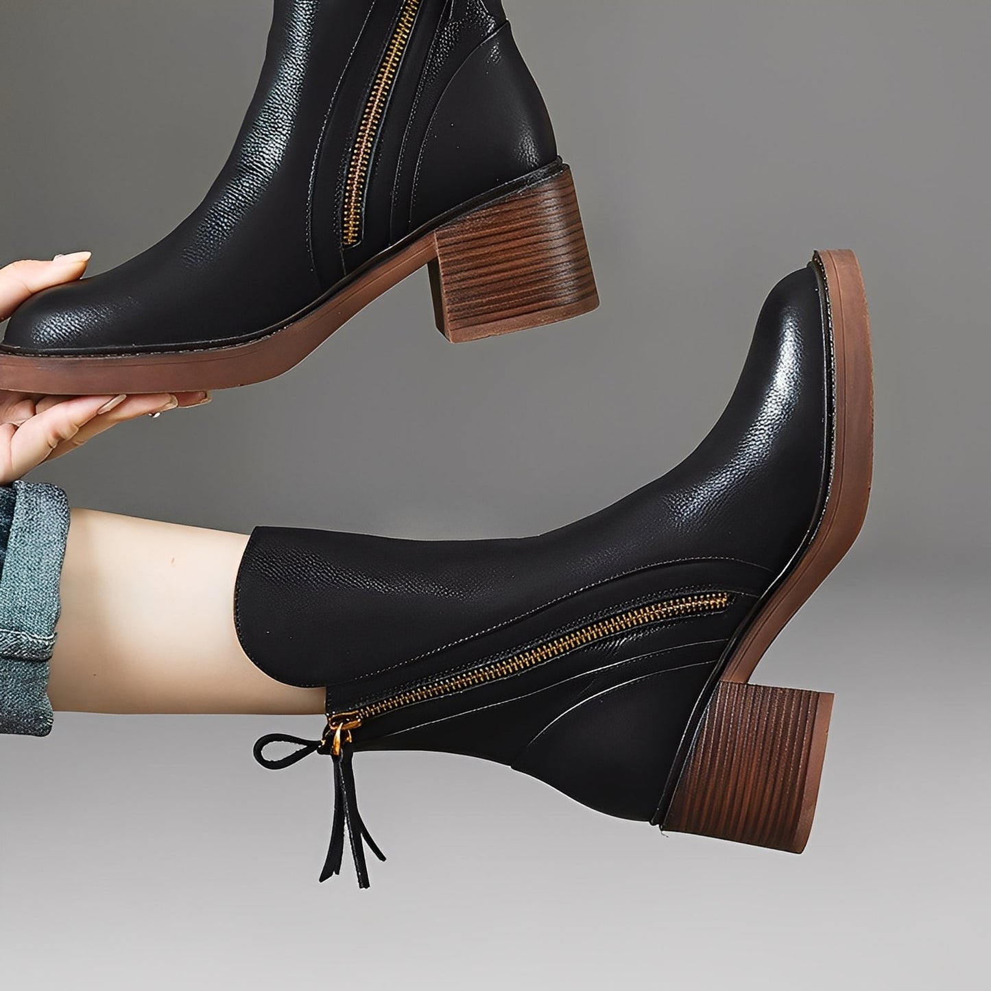 Pamella - Clássicos botas de couro até o tornozelo para mulheres