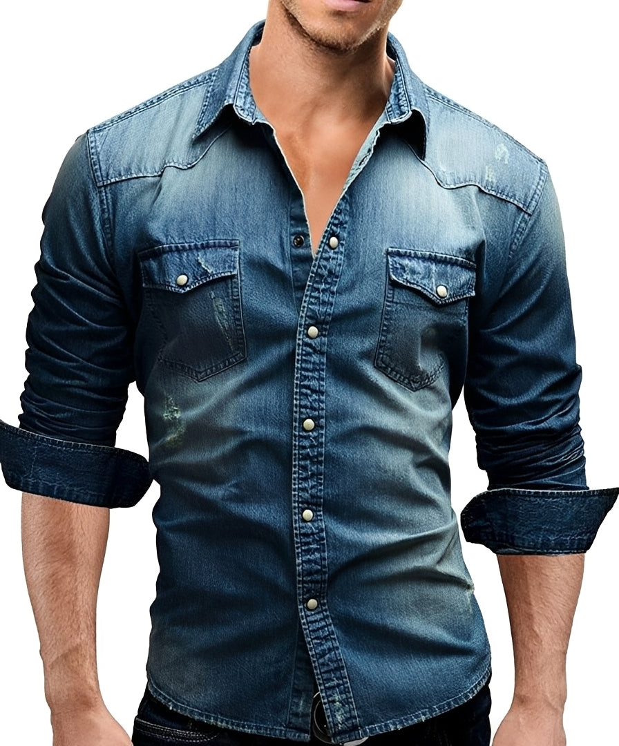 Arjun - Camisa Jeans Masculina - Casual de Manga Longa