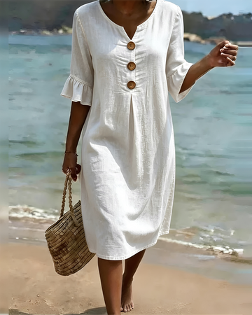Vestido Midi Feminino com Botões – Vestido Elegante e Versátil para Dia a Dia, Viagens & Verão