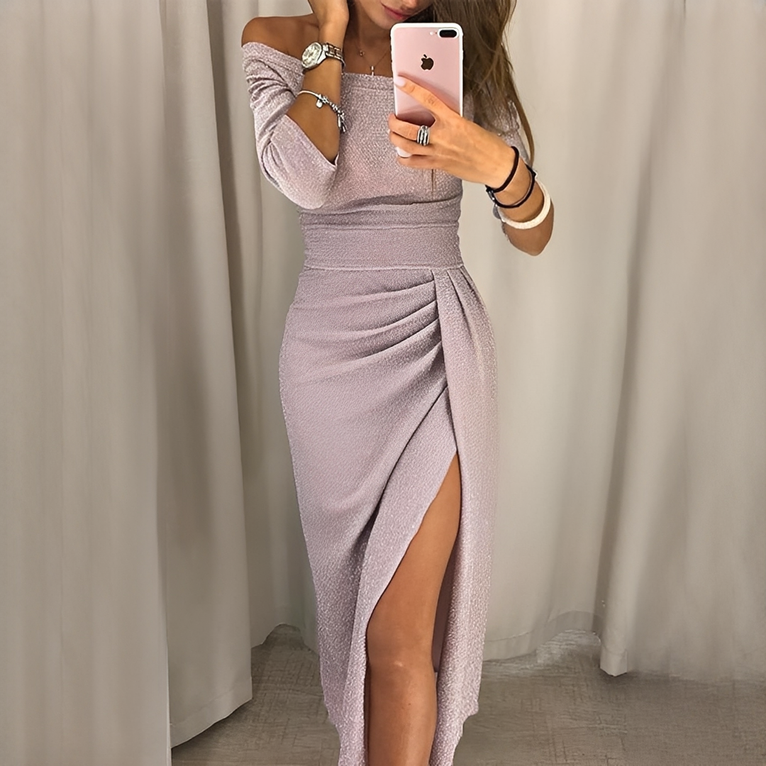 Cristy - Vestido elegante com ombros descobertos para mulher