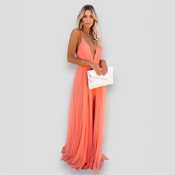 Lidia - Vestido Elegante com Decote em V e Maxi