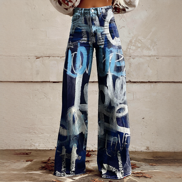 Shelley - Jeans Casuais de Perna Larga Estampados