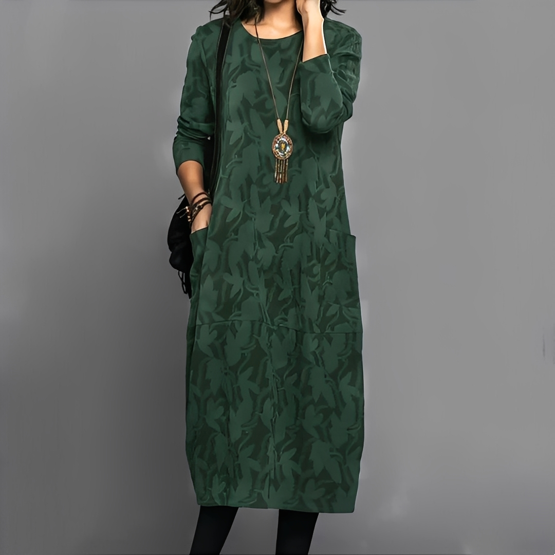 Sébastienne - Vestido de inverno casual com gola redonda para mulheres
