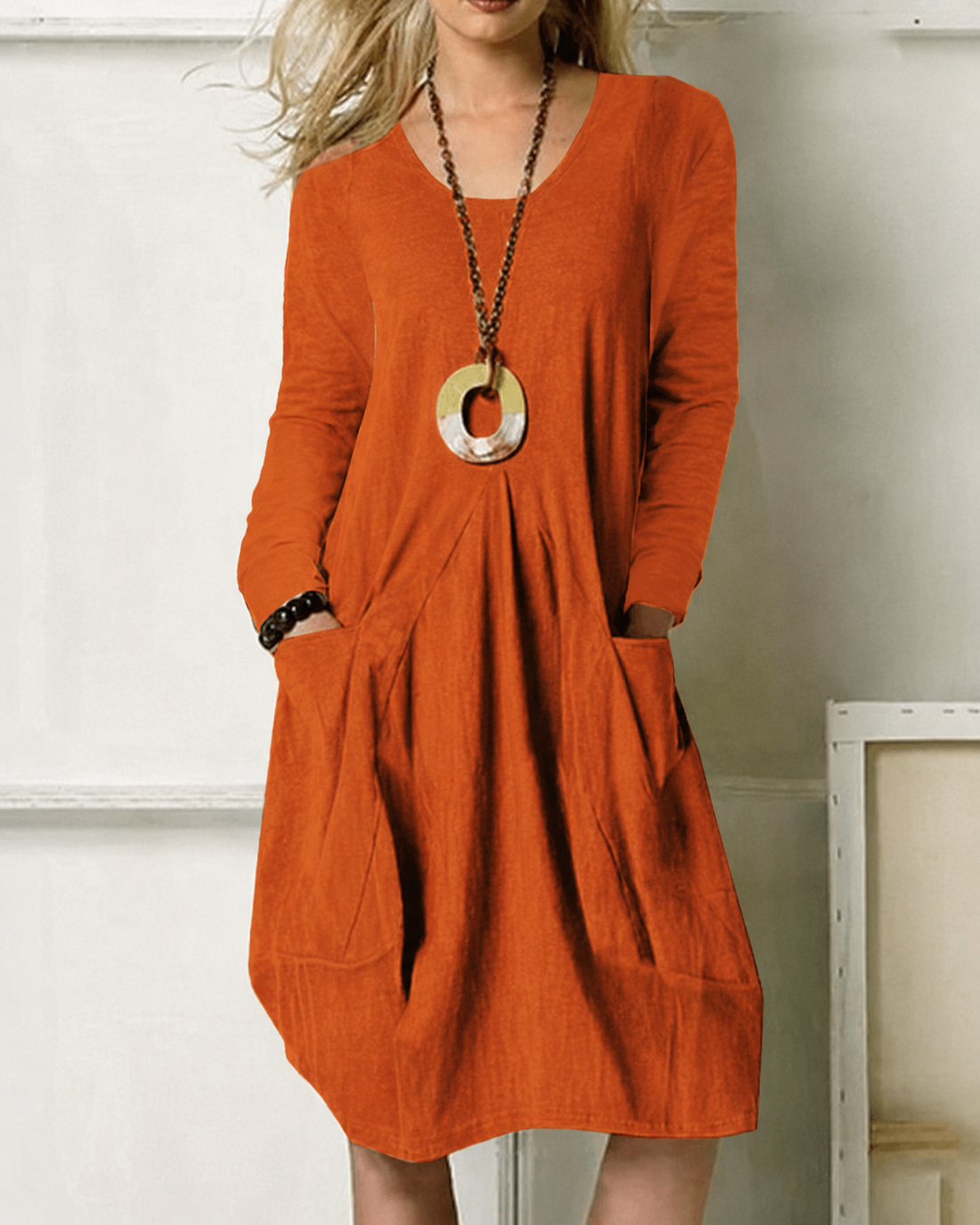 Eulalie - Vestido Solto com Bolsos Estiloso
