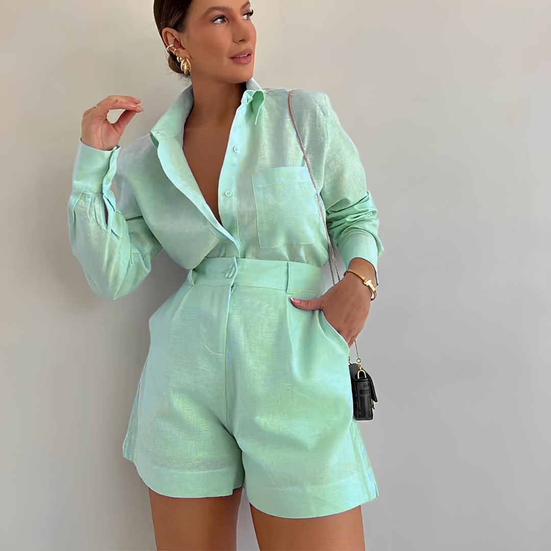Yasin - Conjunto de Shorts Soltos de Manga Longa