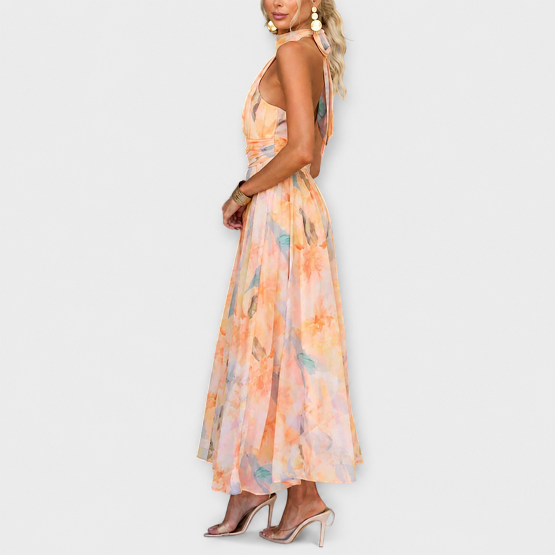 Elettra - Vestido Elegante e Fluido Sem Costas