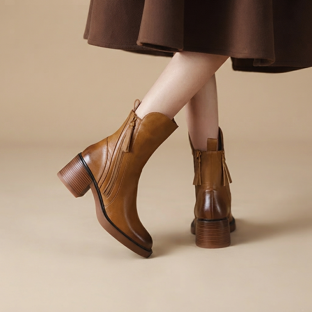 Jadonna - Botas Estilosas com Salto e Fecho de Zíper