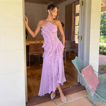 Khatereh - Vestido Midi Elegante com Babados e Gola Halter
