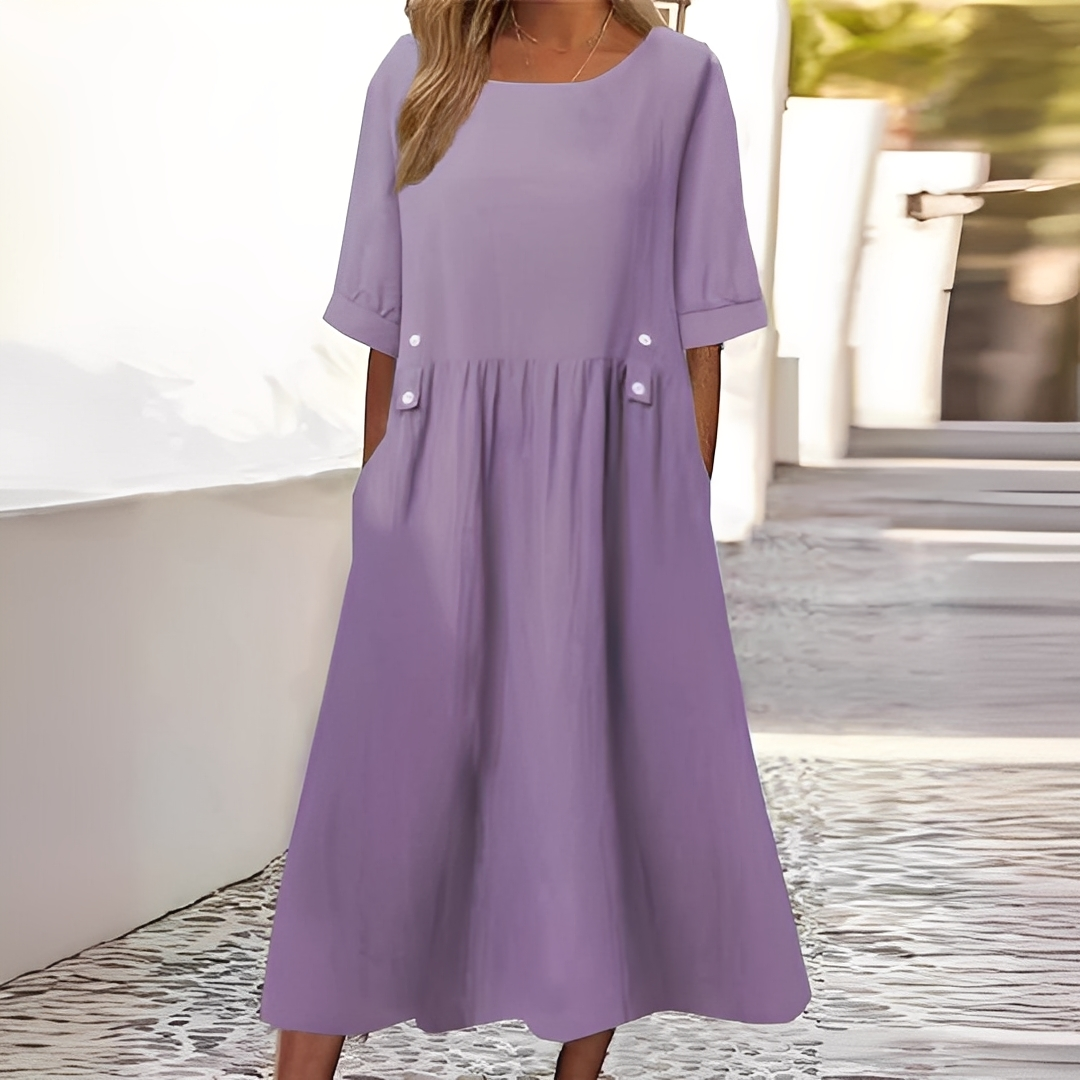 Sylvette - Vestido de algodão para mulher com decote redondo