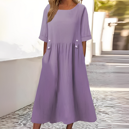 Sylvette - Vestido de algodão para mulher com decote redondo