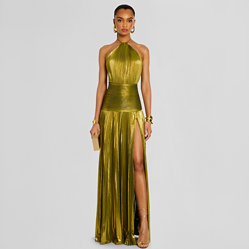 Naira - Vestido Elegante Plissado com Fenda