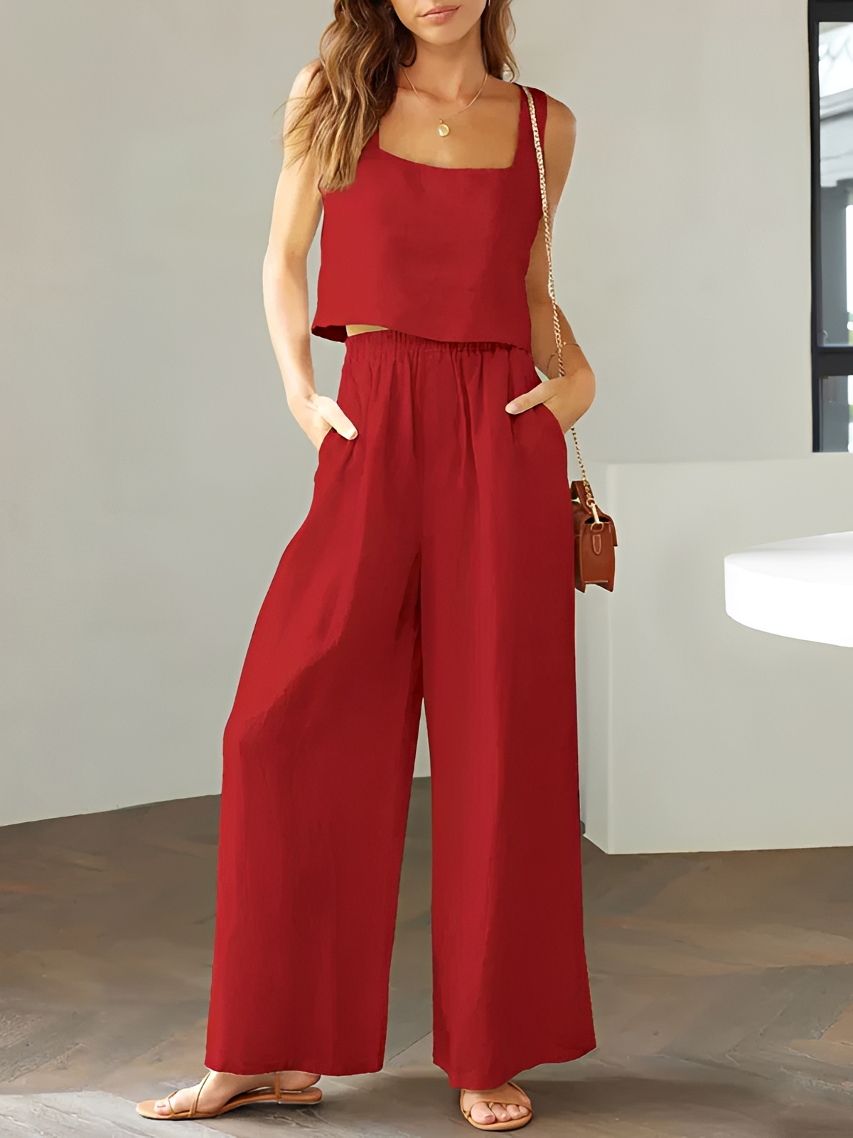 Pia - Conjunto de Lazer com Blusa de Decote Quadrado e Calças