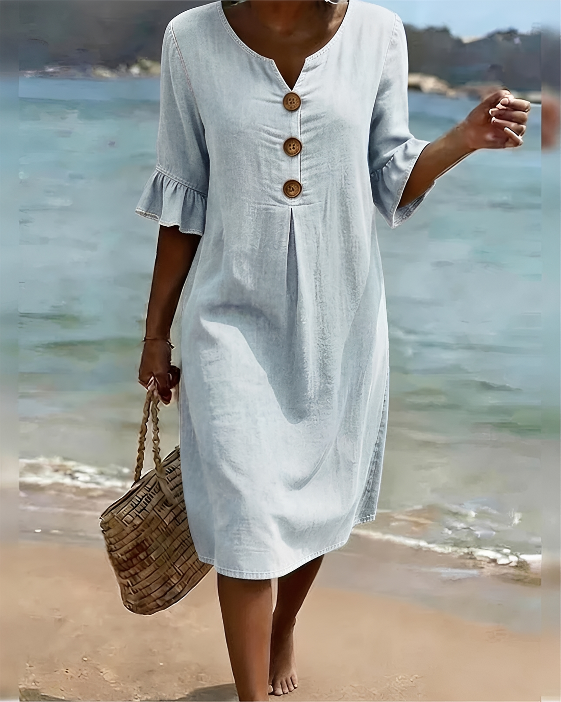 Vestido Midi Feminino com Botões – Vestido Elegante e Versátil para Dia a Dia, Viagens & Verão