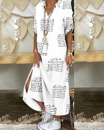 Marita - Vestido Midi com Decote em V e Fenda Estiloso