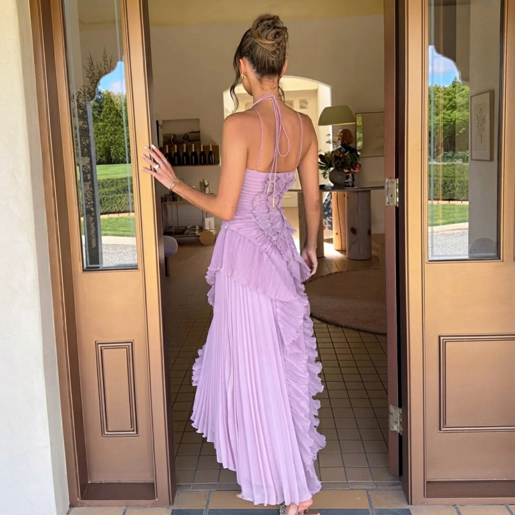 Khatereh - Vestido Midi Elegante com Babados e Gola Halter