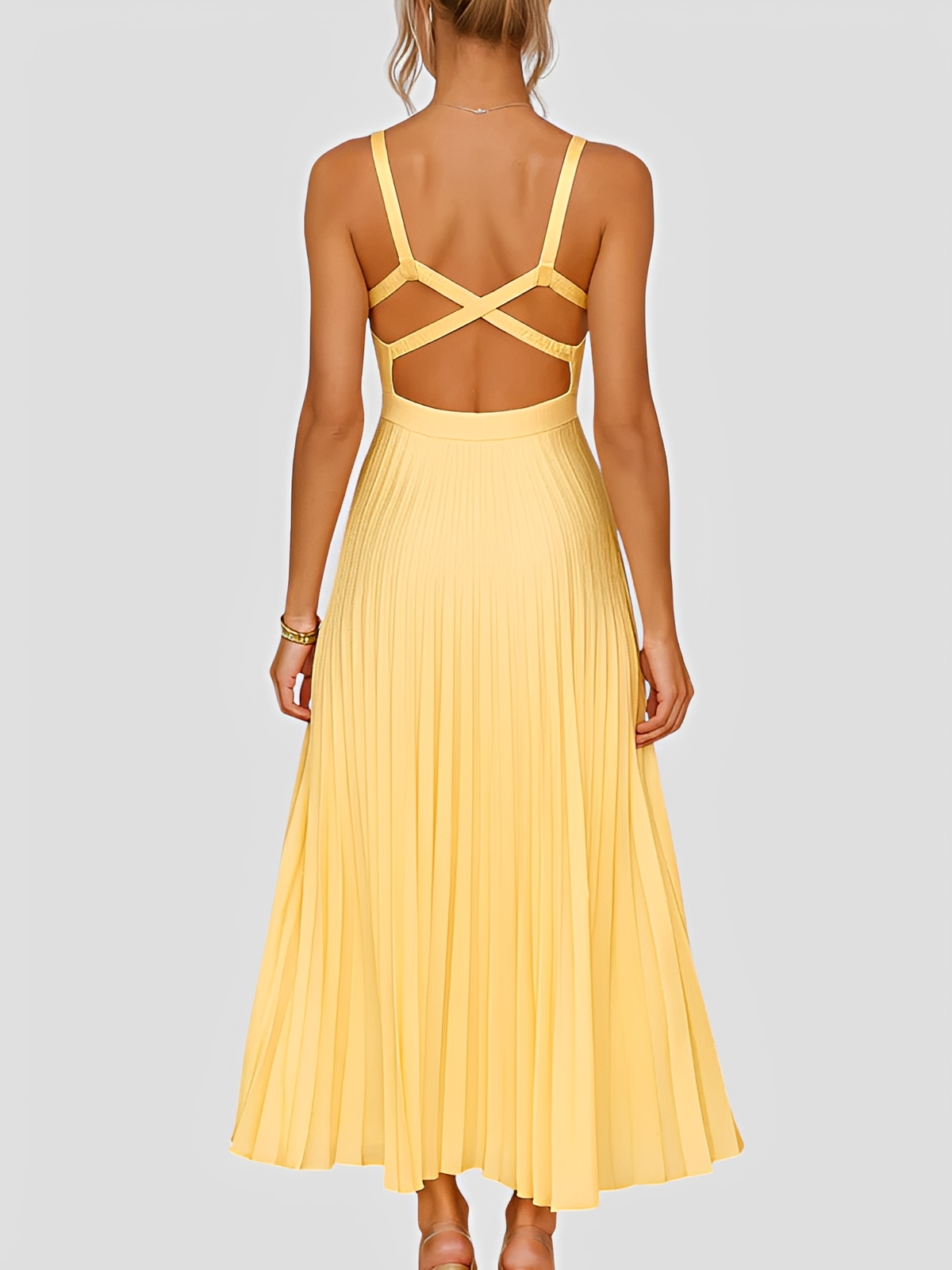 Anjanae - Vestido Elegante Plissado com Decote em V