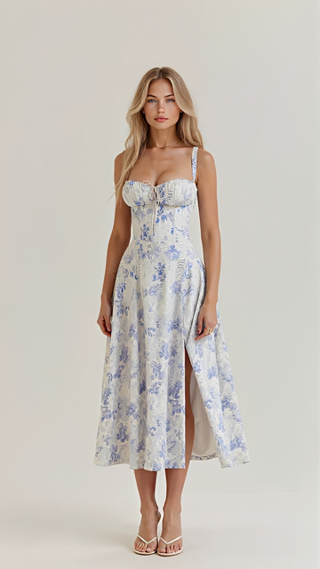 Kiana - Vestido Midi Elegante e Chique com Fenda