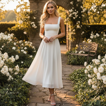 Daniela - Vestido Midi Elegante com Decote Quadrado
