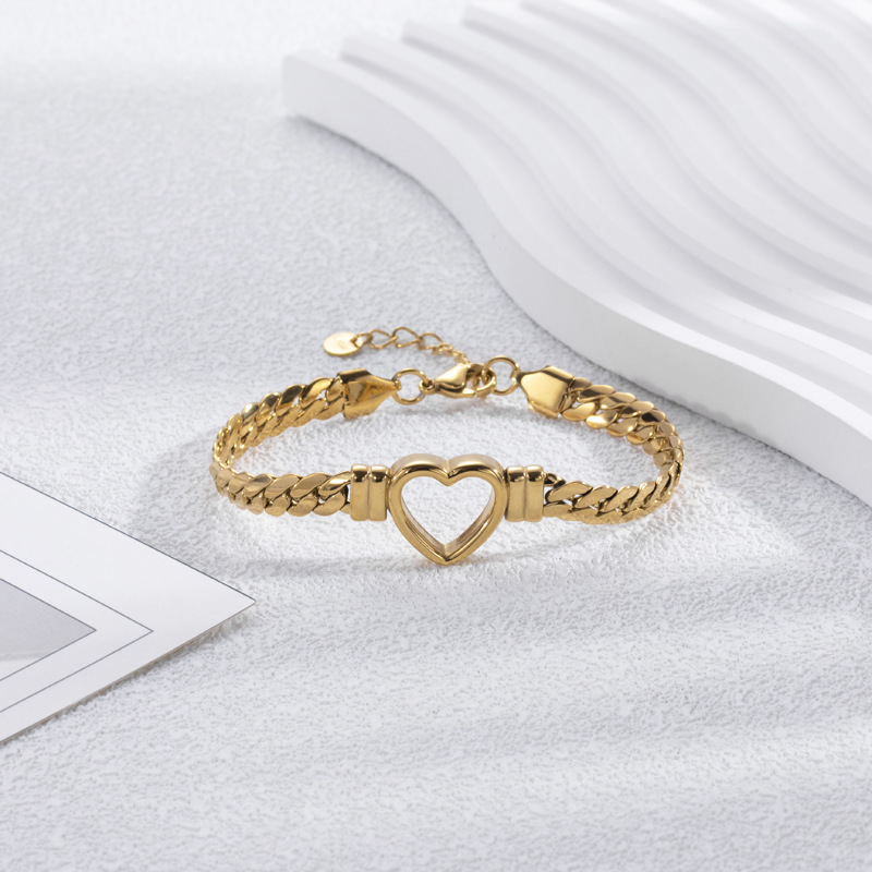 Bracelete em coração oco dourado - Bracelete em coração aberto