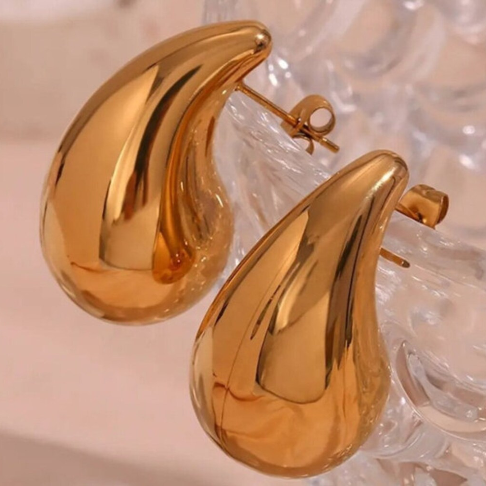 Brincos Chunky Gota d'Água - Grandes brincos em ouro