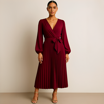 Naomi - Vestido Elegante Plissado com Decote Cruzado em V