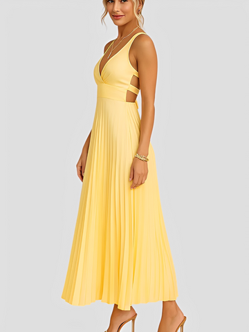 Anjanae - Vestido Elegante Plissado com Decote em V