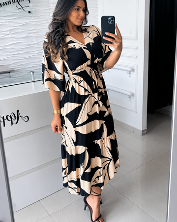 Agathe - Vestido Midi Estiloso com Decote em V