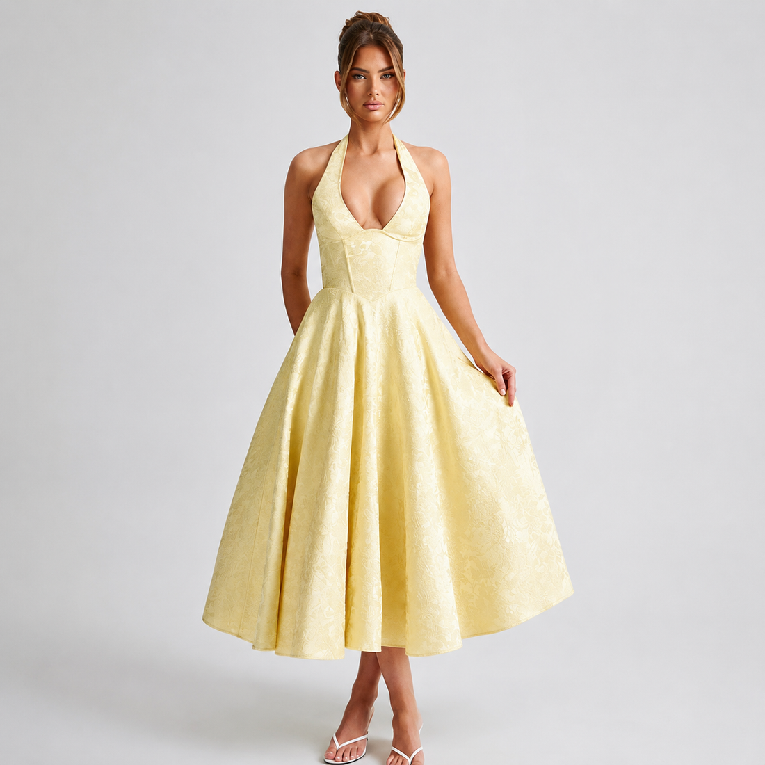 Dahlia - Vestido Elegante Sem Mangas com Decote Halter em V