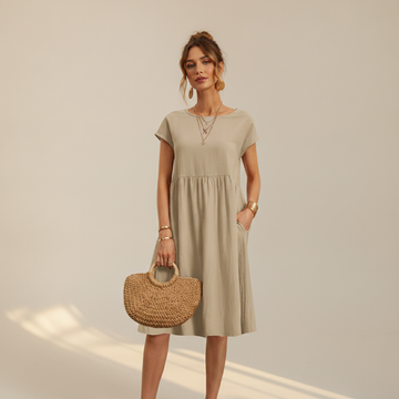 Nubia - Vestido Midi com Gola Redonda Refinada