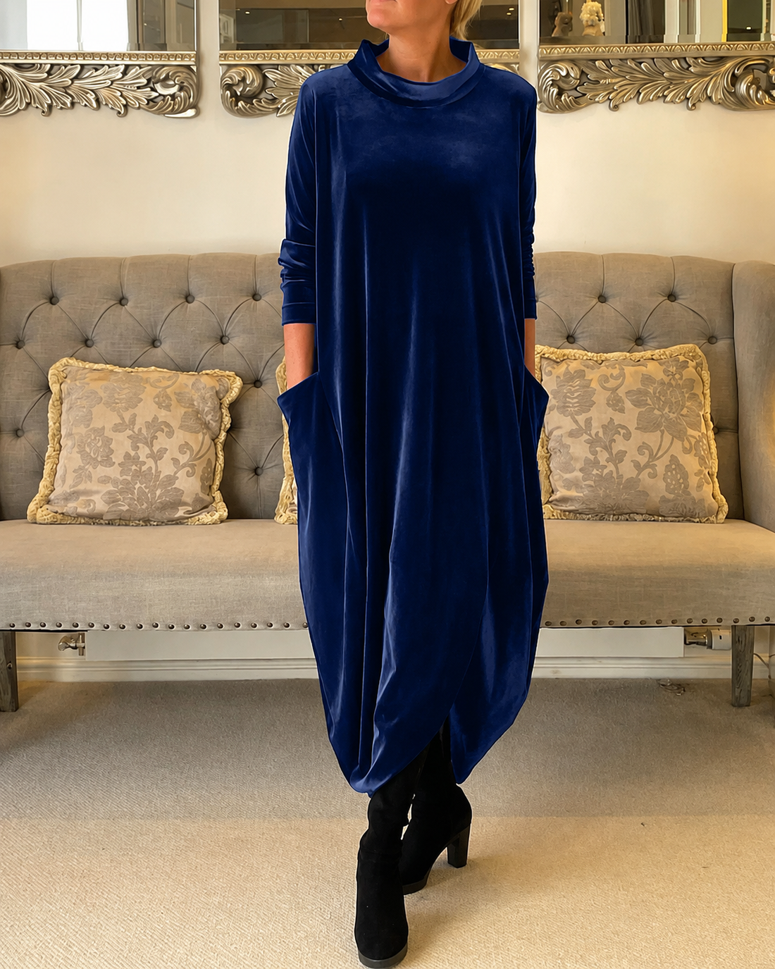 Zalinia - Vestido Elegante com Gola Redonda