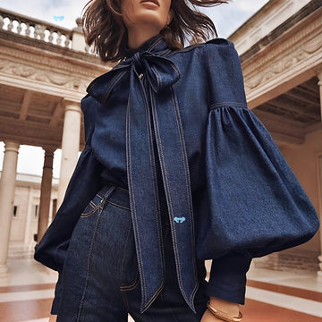 Jodie - Blusa Jeans com Laço Estilosa