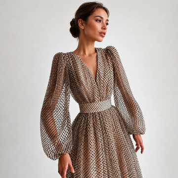 Emina - Vestido Elegante de Manga Longa com Decote em V