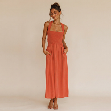 Lena - Vestido Midi Elegante com Decote Quadrado