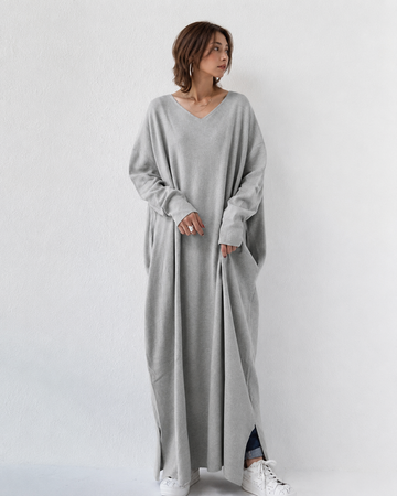 Shacora - Vestido Maxi com Decote em V e Caimento Solto