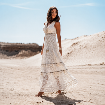Flossie - Vestido Longo Elegante com Decote em V e Cintura Alta