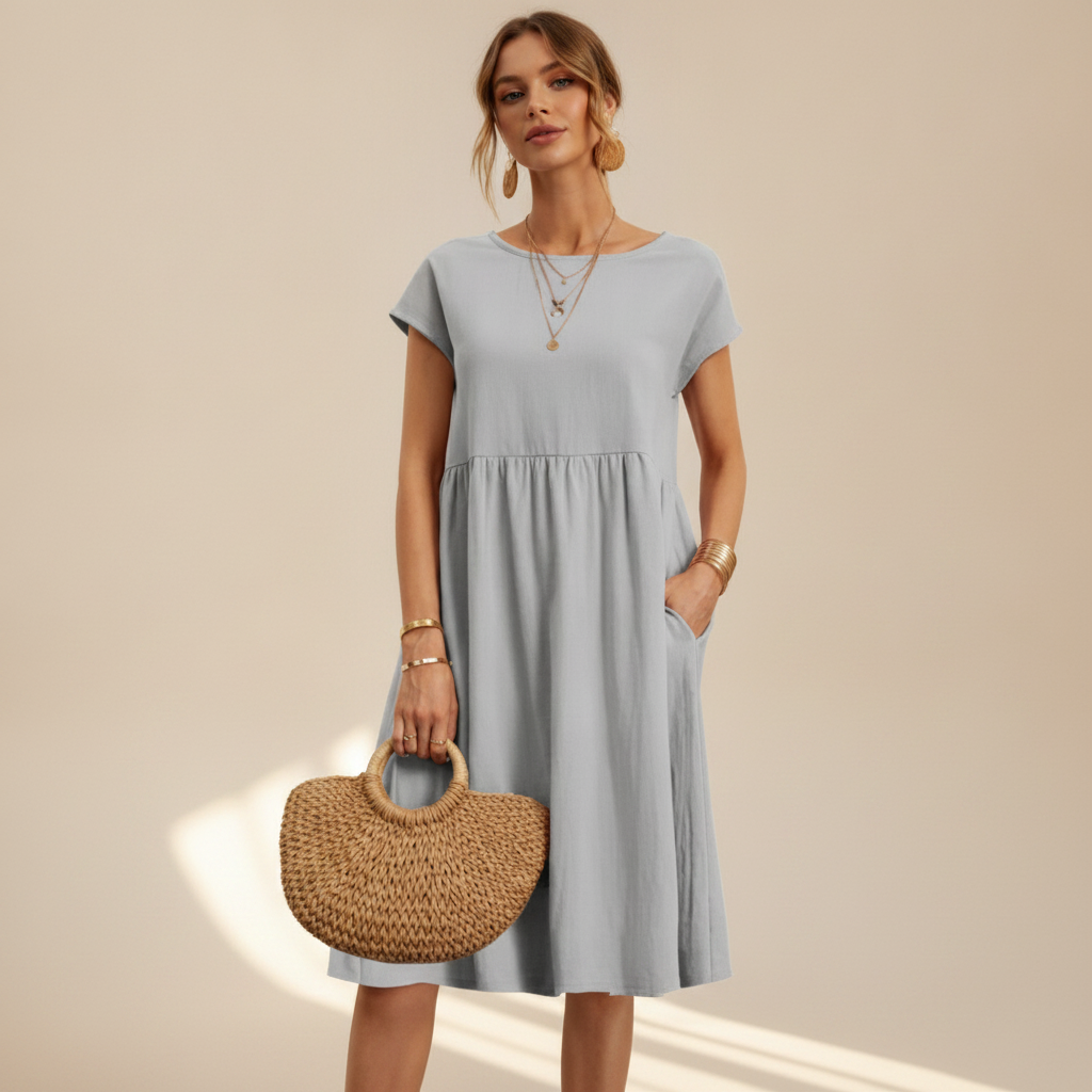 Nubia - Vestido Midi com Gola Redonda Refinada