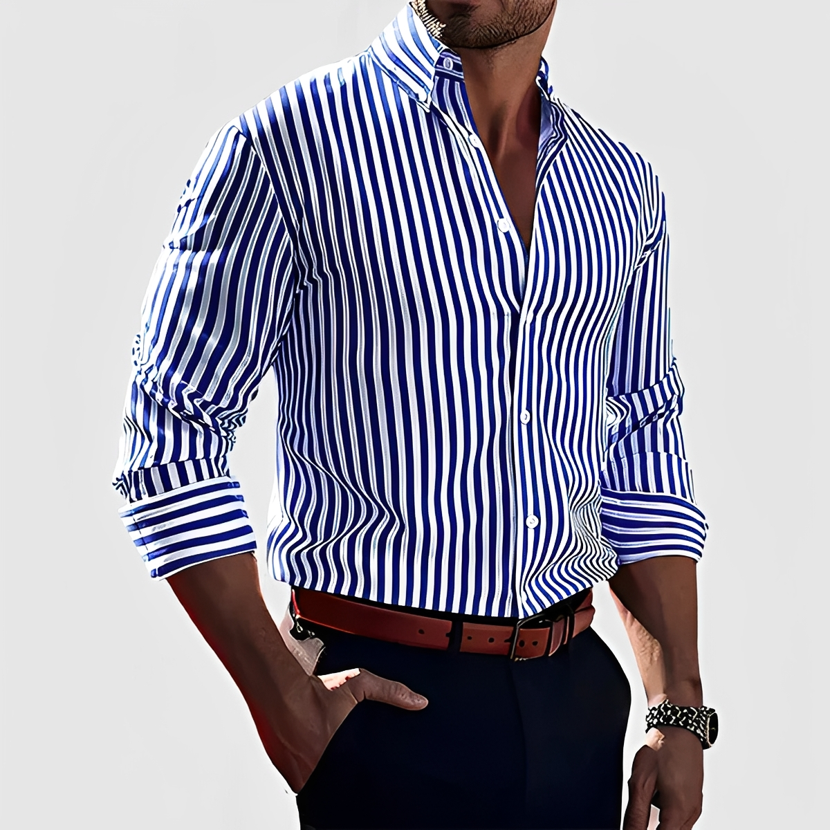Kelric - Camisa Casual Listrada com Botões