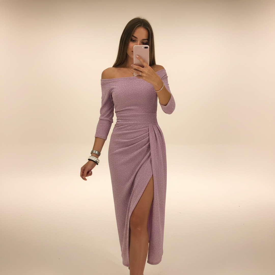 Christy - Vestido Midi Elegante de Ombro a Ombro