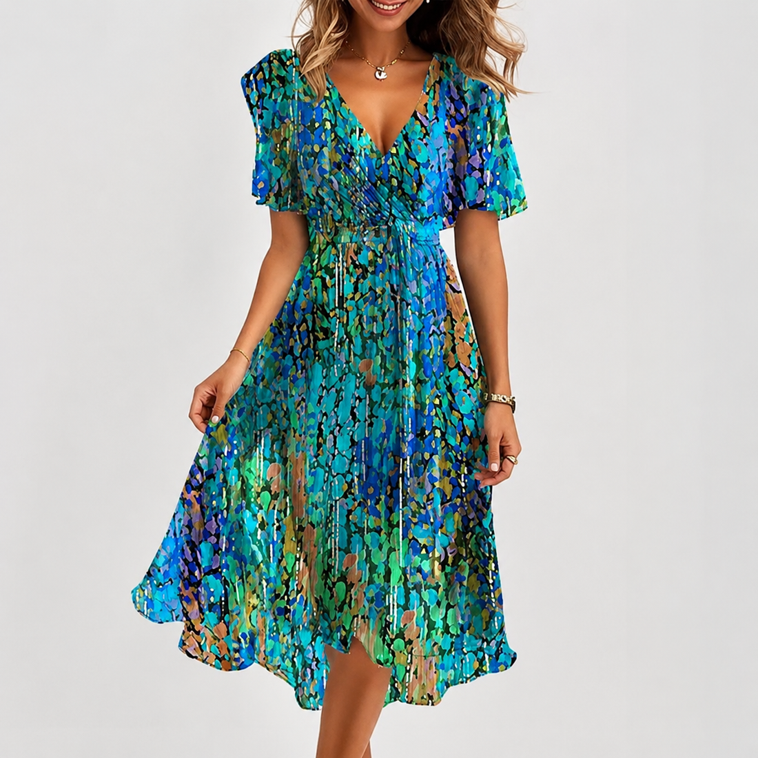Luella - Vestido Midi Fluido com Decote em V